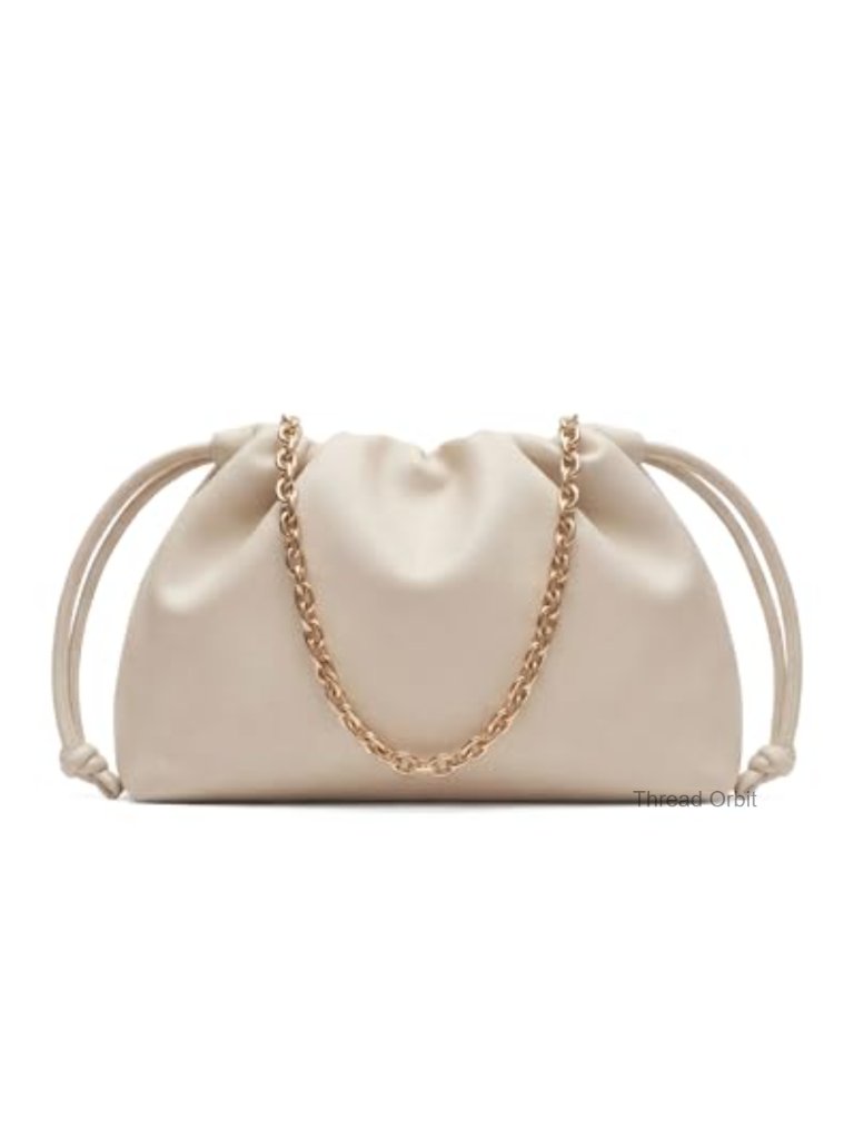 Small Vegan Leather Drawstring Evening Clutch With Crossbody Strap